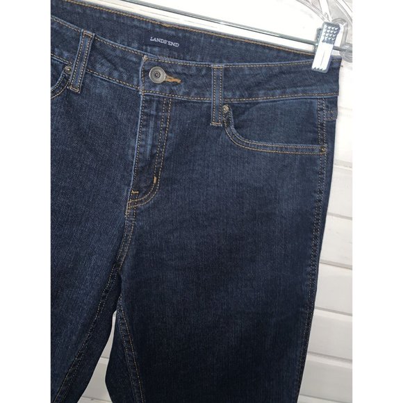 Lands End Sz 10 Midrise Dark Wash Straight Leg Jeans Stretch Denim EUC - Picture 3 of 9